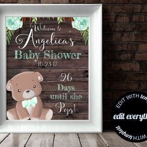Mint Bear Baby Shower Welcome Sign Baby Welcome Sign Teddy Bear Baby Shower Decor Welcome Shower Sign Printable Welcome Sign Printable Sign