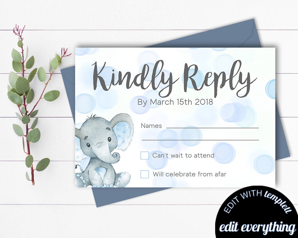 Elephant Baby Shower Rsvp Card Response 50