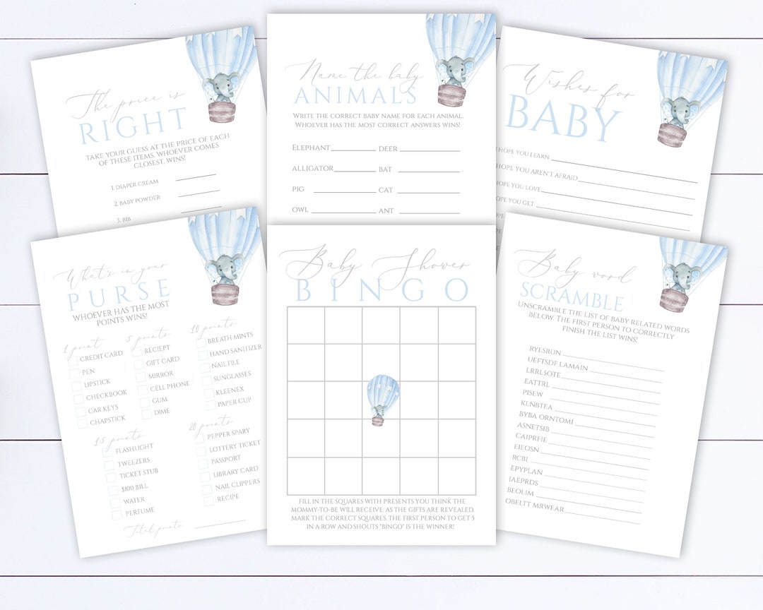 Elephant Baby Shower Games Printable Baby Shower Games Package Baby ...