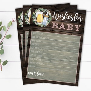 Deseos florales para tarjeta de bebé Baby Shower Deseos Deseos para juego de bebé Descarga instantánea Tarjeta de deseos de bebé BrewingBeer Deseos editables para bebé