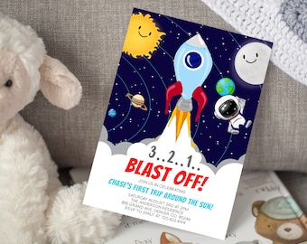 Editable Outer Space Birthday Invitation Template Astronaut Birthday Invitation Space Ship Birthday Invite Blast Off Birthday Invitation