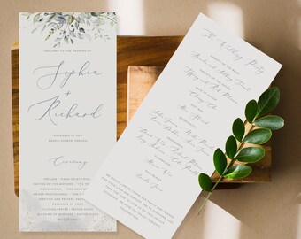 Modello per programma di matrimonio con lunghezza del tè nel verde Programma per cerimonia floreale Download istantaneo Programmi per matrimoni fai-da-te Stampabile con lunghezza del tè floreale