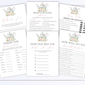 Tea Pot Pink Floral Bridal Shower Games Package Pink Floral Wedding Shower Game Bridal Shower Printable Games Instant Download Bridal Shower