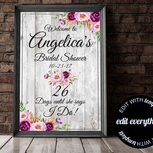 Floral Bridal Shower welcome Sign - Bridal Shower Welcome Sign - Floral Bridal Shower Decor - Bridal Welcome Sign - Printable Welcome Sign