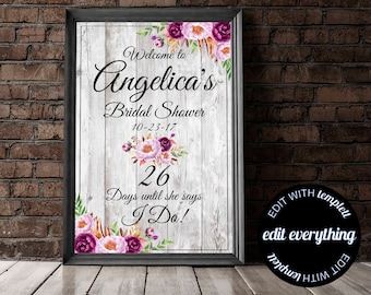 Floral Bridal Shower welcome Sign - Bridal Shower Welcome Sign - Floral Bridal Shower Decor - Bridal Welcome Sign - Printable Welcome Sign