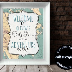 Adventure Awaits Baby Shower Welcome Sign Baby Welcome Sign Adventure Baby Shower Decor Welcome Shower Sign Printable Welcome Sign Printable