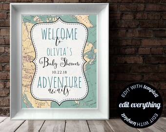 Adventure Awaits Baby Shower Welcome Sign Baby Welcome Sign Adventure Baby Shower Decor Welcome Shower Sign Printable Welcome Sign Printable
