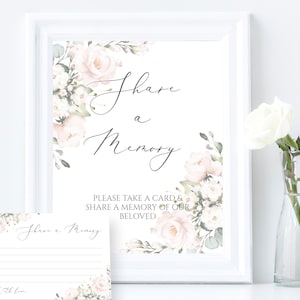 Blush Floral Compartilhe um cartão de memória e sinal Blush e Gold Cartões de memória favoritos Blush Funeral Memory Card Blush Memory Memória imprimível FT05