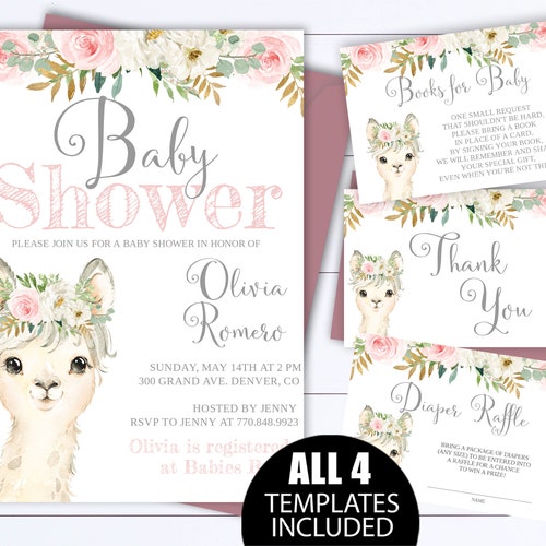 Llama Baby Shower Invitation Template Baby Shower Llama - Etsy