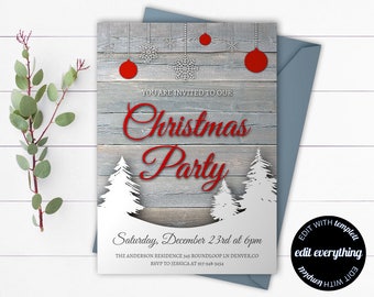 Rustic Christmas Party invitation template Printable Christmas Invitation Holiday Party Christmas Party Invitation Christmas Lights