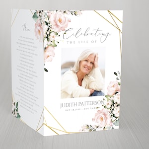 Editable Blush Floral Geometric Funeral Program Template Celebrating the Life of Funeral Program Celebration of Life Funeral Program FT06