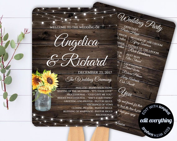 Rustic Wedding Program Template Sunflower Wedding Program Etsy