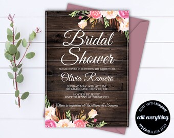 Rustic Bridal Shower Invitation Instant Download, Printable Bridal ...