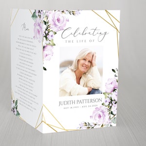 Editable Purple Floral Geometric Funeral Program Template Celebrating the Life of Funeral Program Celebration of Life Funeral Program FT11