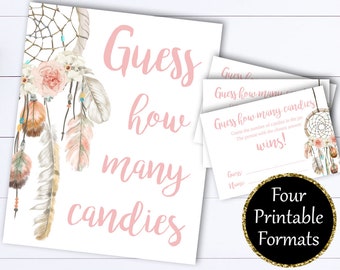 Dreamcatcher Candy Guessing Game Guess How Many Baby Shower Games Candy Guess Game How Many Candies Baby Shower Activity Shower Guess Game