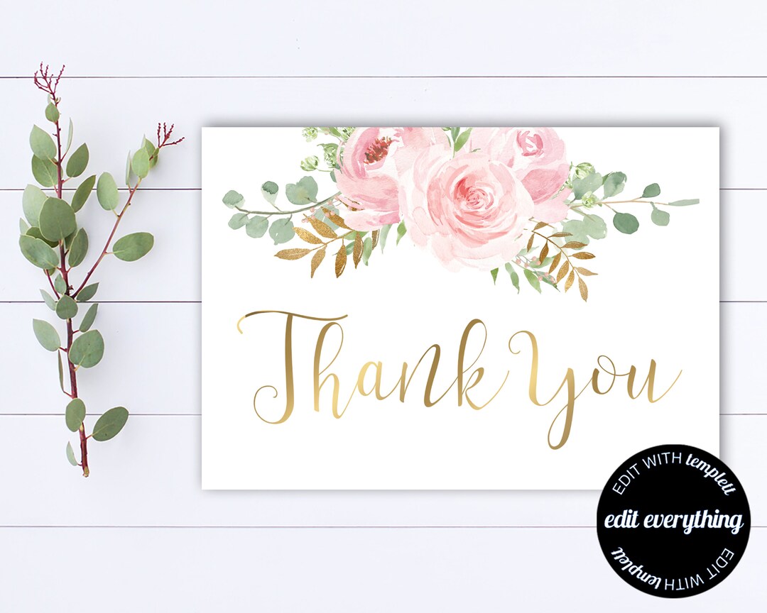 Pink Floral Thank You Card Floral Thank You Template Printable Thank ...