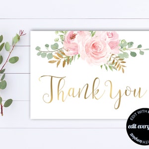 Pink Floral Thank You Card Floral Thank You Template Printable Thank You Baby Shower Thank You Thank You Cards Instant Download DIY Thank