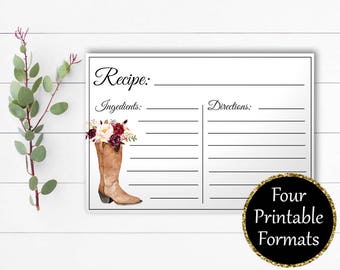 Bridal Shower Recipe Cards - Printable Bridal Recipe Card - Printable Recipe Template - Floral Recipe Card - Cooking Recipe Card Template