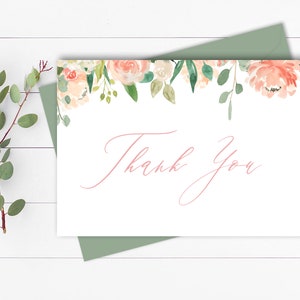 Floral Thank You Card Template Peach Floral Thank You Card Template Printable Peach Thank You Card Editable Thank You Card Template