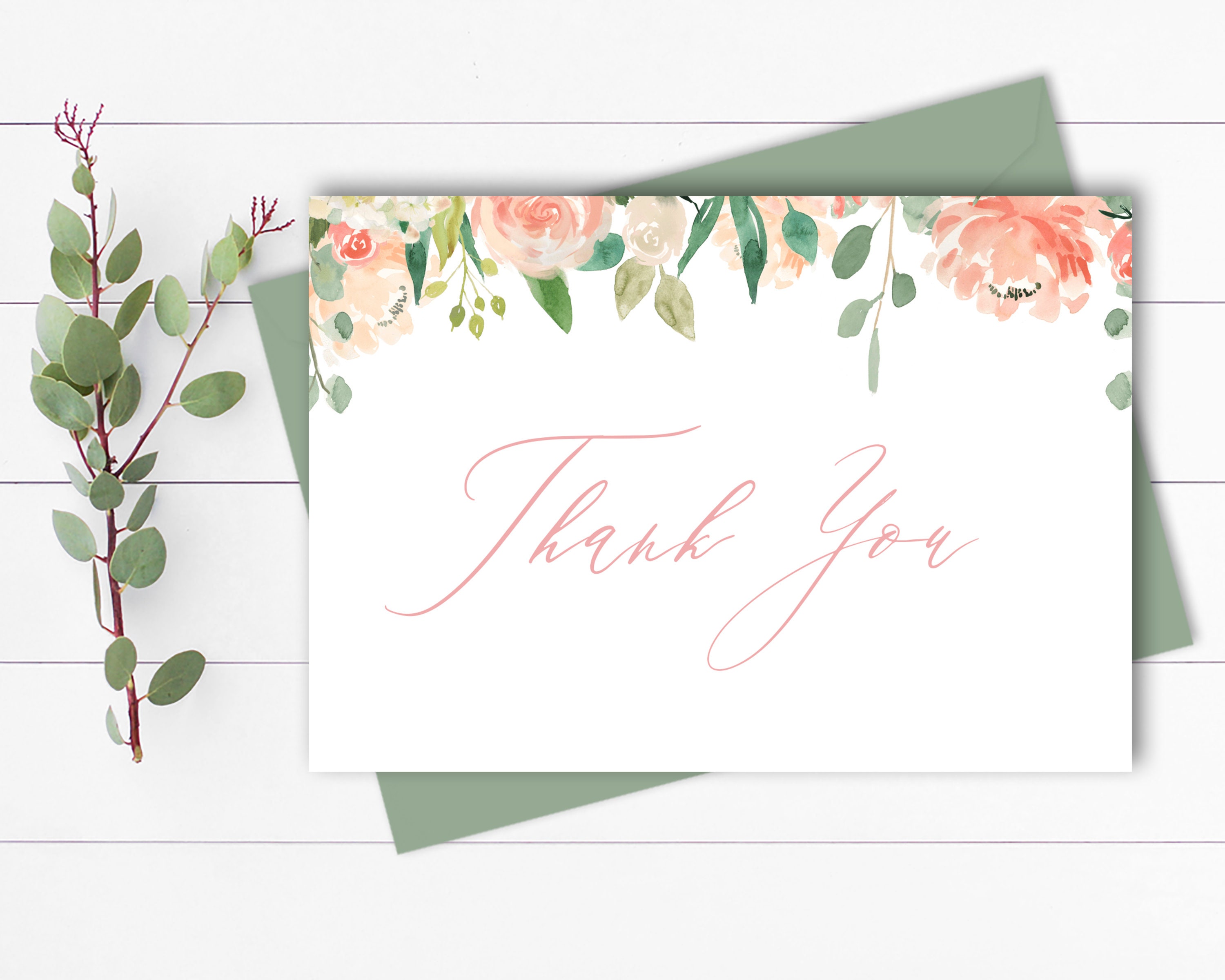 Floral Thank You Card Template Peach Floral Thank You Card Template ...