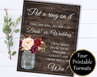 Rustic Put A Ring On It Bridal Shower Games Don't Say Bride Ring Game Don't Say Wedding Ring Game Ring On It Game Don't say Bride Game
