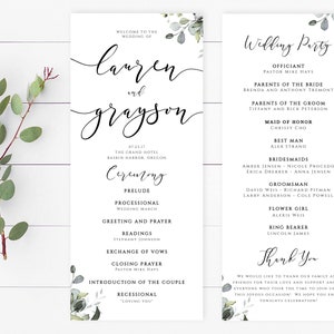 Greenery Tea Length Wedding Program Template Greenery Ceremony Program Instant Download DIY Wedding Programs Eucalyptus Tea Length Printable image 2