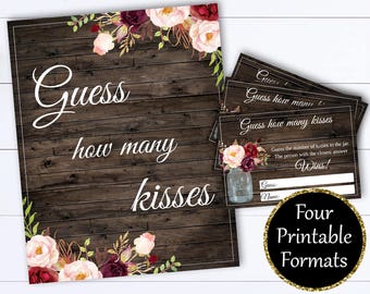 How Many Kisses Bridal Shower Games - Guess The Kisses Bridal Shower - Guess How Many Wedding Shower Game - Instant Download Printable Game