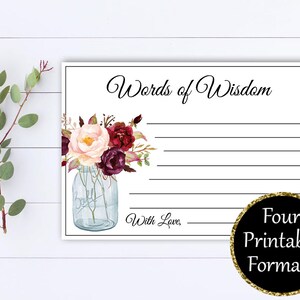 Tarjetas de despedida de soltera de Palabras de Sabiduría - Tarjetas de Palabras de Sabiduría - Tarjetas de Consejos - Juegos de Baby Shower - Tarjetas de Baby Shower de Palabras de Sabiduría imprimibles