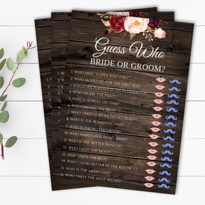 Floral Guess Who Bride or Groom Bridal Shower Game He said Said She Said Bridal Shower Game Bride Or Groom Game Printable Bride or Groom