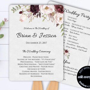 Wedding Program Fan Template - Floral Program Fan - Printable Program Template - DIY Wedding Program - DIY Program Fan - Floral Wedding fans
