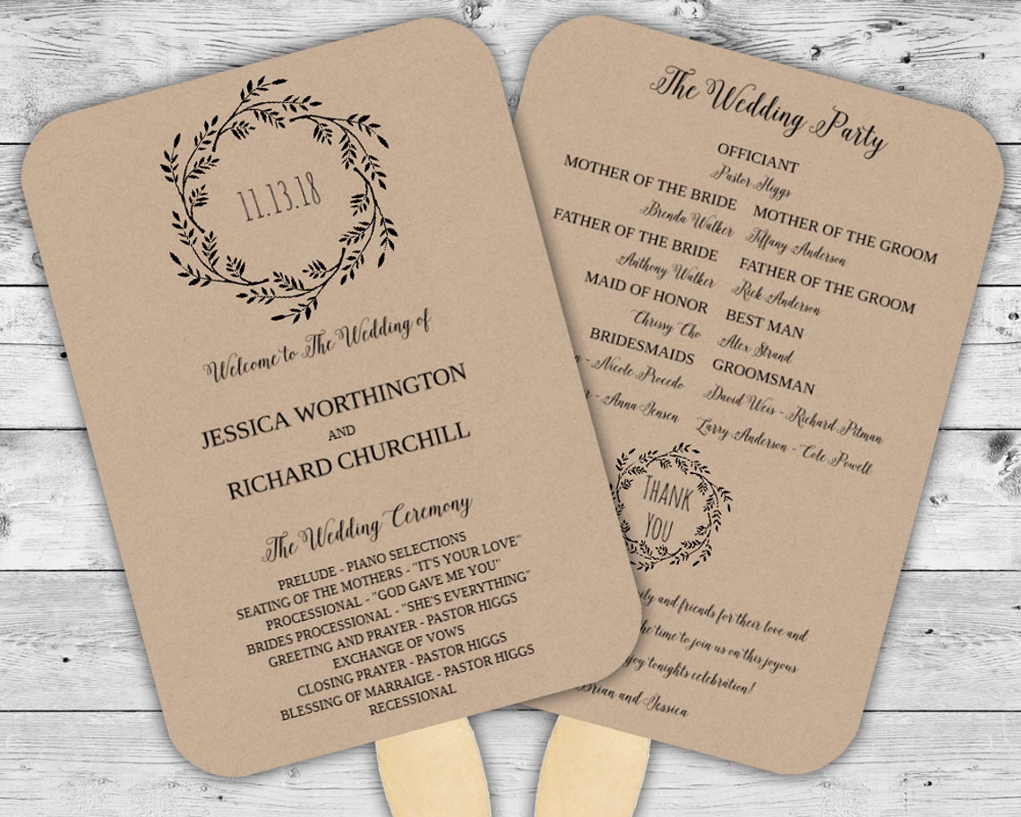 Wedding Program Template Kraft Paper Wedding Program Fan Etsy