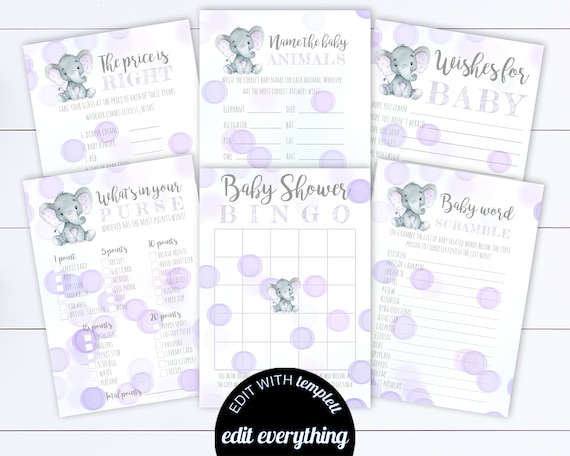 Elephant Baby Shower Games Printable Baby Shower Games Package | Etsy