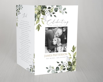 Greenery Funeral Program Template Eukalyptus Funeral Program Template Editierbares Funeral Program Feier des Lebens Funeral Program FT02