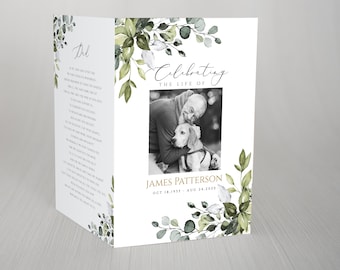 Greenery Funeral Program Template Eucalyptus Funeral Program Template Editable Funeral Program Celebration of Life Funeral Program FT02