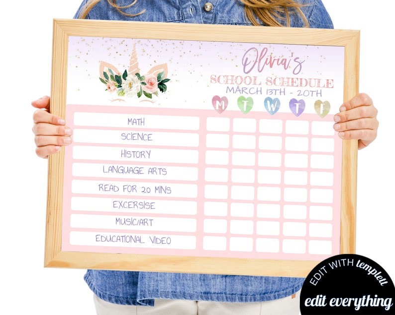 timetables chart cute unicorn timetables chart cute unicorn