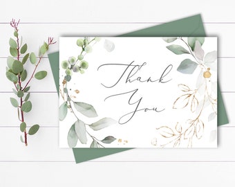 Greenery Thank You Card Template Eucalyptus Thank You Card Template Printable Thank You Card Editable Thank You Card Template