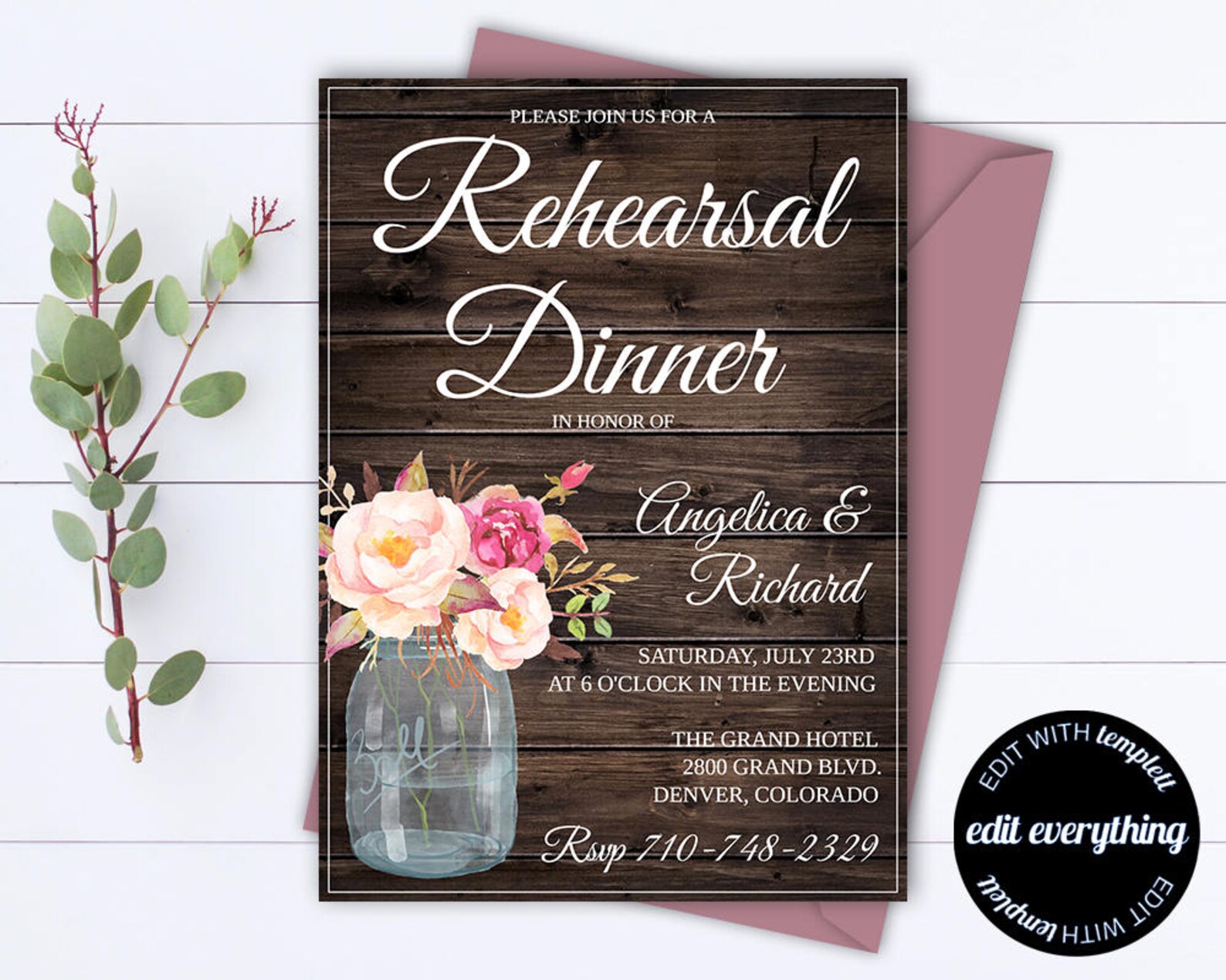 Rustic Wedding Rehearsal Dinner Invitation Template Wedding | Etsy