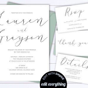 Wedding Invitation Template Modern Wedding Invitation Suite Simple Invitation Set Printable Simple Wedding Invitation Black and White