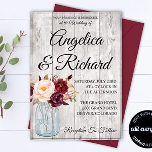 Rustic Wedding Invitation Template - Country Wedding Template - Instant Download Printable Invitation - Rustic Invitation Wedding Template