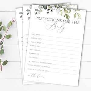 Prédictions de verdure pour les jeux de douche de bébé Jeu de prédictions de bébé d'eucalyptus Carte de prédiction de bébé de verdure Carte de prédiction de téléchargement instantané Cartes de prédiction