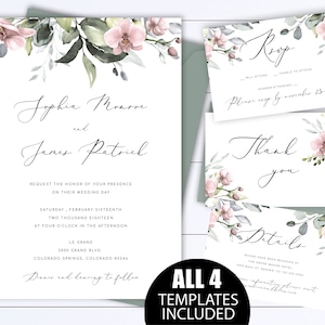 Blush Orchid Floral Wedding Invitation Templates Orchid Wedding Invitations Printable Wedding Invite Pink Orchid Wedding Invitation Template