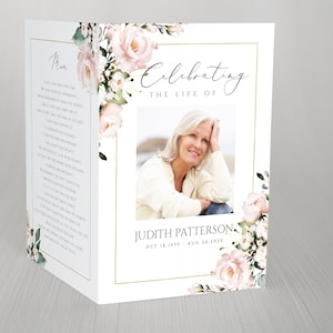 Editable Blush Floral Geometric Funeral Program Template Celebrating the Life of Funeral Program Celebration of Life Funeral Program FT06