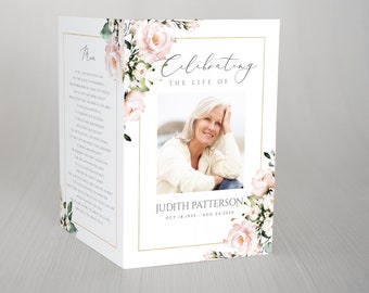 Editable Blush Floral Geometric Funeral Program Template Celebrating the Life of Funeral Program Celebration of Life Funeral Program FT06