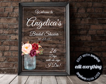 Floral Bridal Shower welcome Sign - Bridal Shower Welcome Sign - Floral Bridal Shower Decor - Bridal Welcome Sign - Printable Welcome Sign