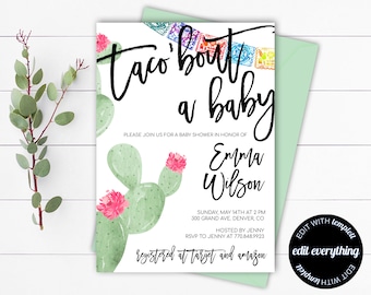 Editable Fiesta Baby Shower Invitation Template Floral Taco Bout a Baby Shower Invitation Template Taco Bout a Baby Fiesta Invitation