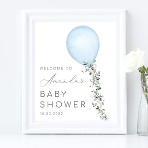 Editable Balloon Baby Shower Welcome Sign Greenery Baby Welcome Sign Baby Boy Welcome Shower Sign Printable Welcome Sign BB01