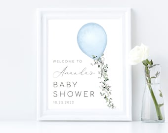 Editable Balloon Baby Shower Welcome Sign Greenery Baby Welcome Sign Baby Boy Welcome Shower Sign Printable Welcome Sign BB01