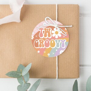 Two Groovy Birthday Party Favor Label Rainbow Birthday Label Favor Peace Love Party Favor Label Thank you Tag Favor Instant Download BD02
