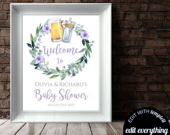 Floral Baby is Brewing Baby Shower Welcome Sign Editable Baby is Brewing Welcome Sign Printable Baby is Brewing Welcome Baby Shower Sign