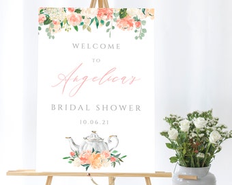 Editable Bridal Shower Welcome Sign Template Floral Bridal Shower Welcome Sign Peach Floral Bridal Welcome Sign Printable Bridal Shower Sign